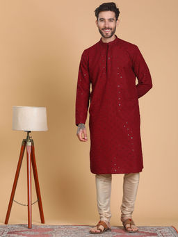 TABARD - Maroon Cotton Full Sleeve Regular Fit Kurta For Men