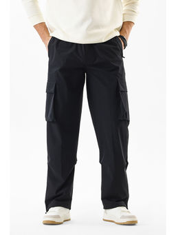 Snitch - Black Solid Relaxed Fit Cargo Pant