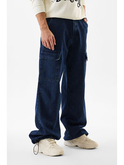 Snitch - Blue Solid Loose Fit Cargo Pant