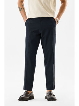 Snitch - Navy Blue Solid Slim Fit Trouser