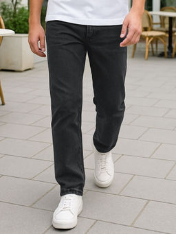 Bewakoof - Men's Dark Grey Slim Straight Fit Washed Stretchable Jeans