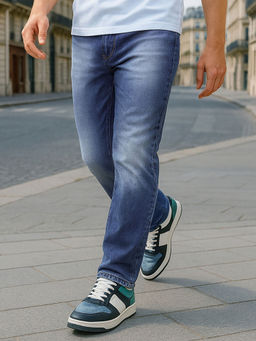 Bewakoof - Men's Blue Slim Straight Fit Mid-Rise Stretchable Jeans