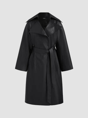 Buy Cider Faux Leather Trench Coat With Belt (XS) Online