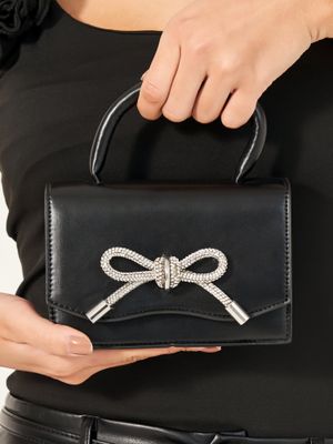 Styli Women Black Ribbon Design Top Handle Bag