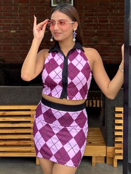 Tandul - Argyle Patterned Multicolour Top with Skirt