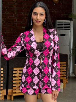 Tandul - Striking Argyle Printed Multicolour Blazer with Shorts