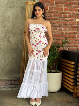 Tandul - Flower Printed White Dress