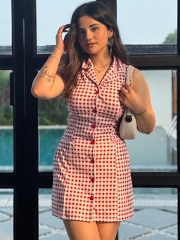 Tandul - Charming Checkered White Dress