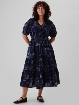 GAP - Floral Print V-Neck Blue Dress