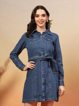 COSMIC TRIO - Blue Denim A-Line Dress