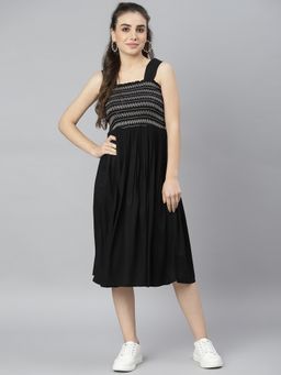 Deebaco - Striped Rayon Black Dress