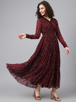 Deebaco - Smocking Tier Maroon Dress