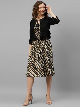 Deebaco - Stripes Smocking Off White Dress with Jacket