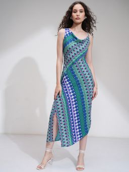 TOKYO TALKIES - Printed Strappy Cowl Neck Multicolour Dress