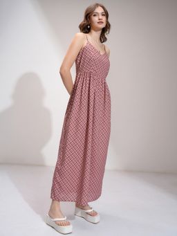 TOKYO TALKIES - Printed Strappy Fit Flare Coral Dress