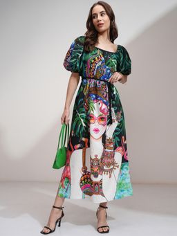 TOKYO TALKIES - Printed Relaxed Black Dress