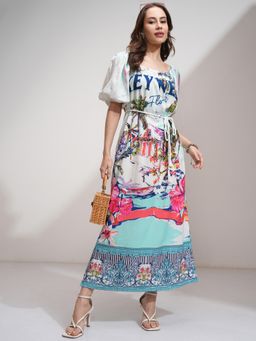 TOKYO TALKIES - Printed Relaxed White Dress