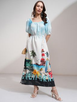 TOKYO TALKIES - Printed Relaxed White Dress