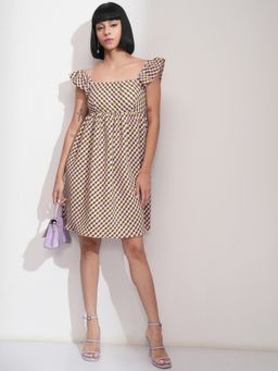 TOKYO TALKIES - Checked Ruffled Empire Multicolour Dress