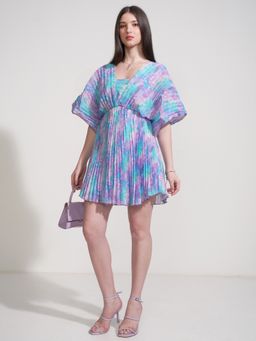 TOKYO TALKIES - Abstract Printed Batwing Sleeves Empire Multicolour Dress