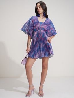 TOKYO TALKIES - Abstract Printed Accordion Pleats Fit and Flare Multicolour Dress