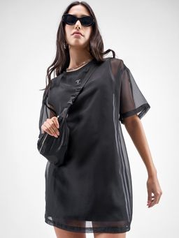 TOKYO TALKIES - Solid Oversized A-Line T-Shirt Black Dress