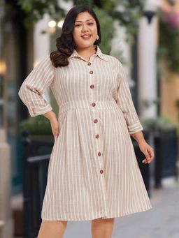 Martini - White Beige Plus Size Linen Shirt Dress
