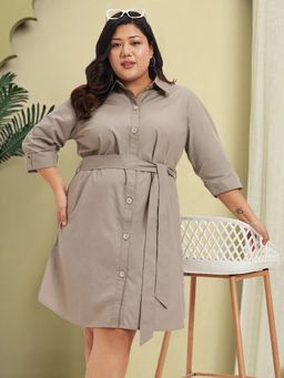 Martini - Beige Plus Size Poplin Shirt Dress