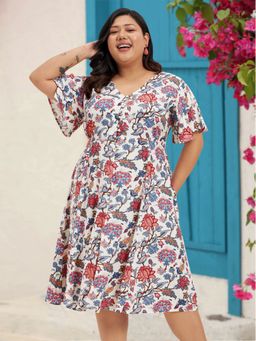 Martini - Off White Floral Plus Size A- Line Western Dress