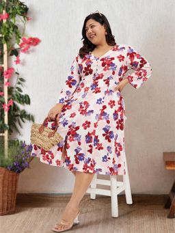 Martini - Red White Plus Size Floral Print Rayon Dress