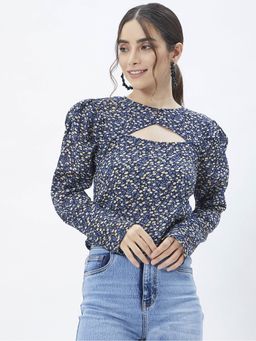 Kibo - Women Blue Crepe Long Sleeves Printed Top