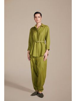 AMPM - Ashia Olive Shirt & Pant with Belt Co-Ord (Set of 3)