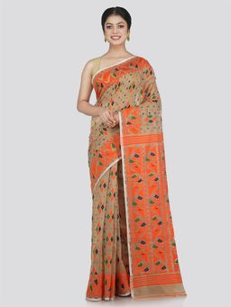 PinkLoom - Women's Soft Cotton Jamdani Saree Without Blouse Piece, Beige