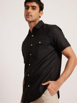 Creatures of Habit - Short Sleeve Midnight Black Linen Shirt