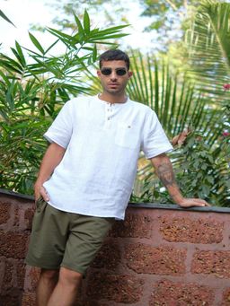 Creatures of Habit - Linen Bandhgala Shirt Pearl White