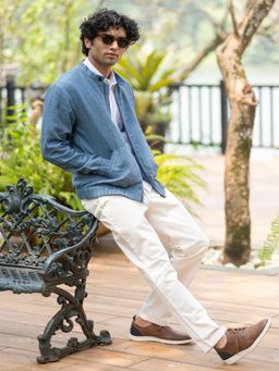 Creatures of Habit - Linen Bomber Jacket Denim Blue