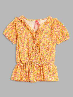 Blue Giraffe - Girls Yellow Printed Top