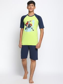 Lil Tomatoes - Boys Thor Cotton Printed Night Suits Green (Set of 2)