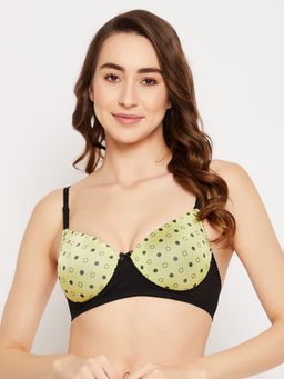 Clovia - Polyamide Printed Padded Full Cup Wire Free T-shirt Bra - Light Green