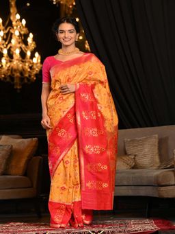 Beatitude - Yellow Woven Banarasi Saree with Unstitched Blouse