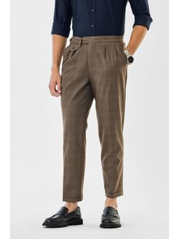 Snitch - Brown Self-Design Slim Casual Trouser for Men