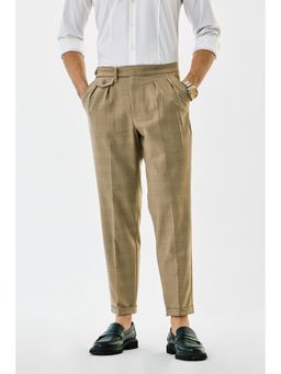 Snitch - Beige Self-Design Slim Casual Trouser for Men