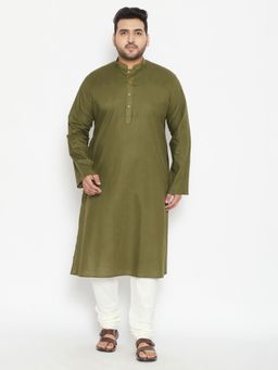 Vastramay - Men Mint Green Cotton Blend Kurta Churidar