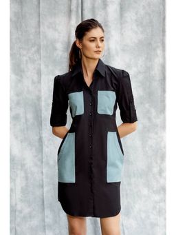 ANYSA - Hide And Seek Roll Up Sleeves Rogue Shirt Dress