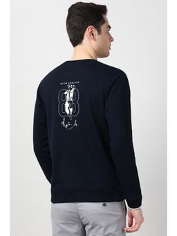 Peter England - Men Navy Graphic Crew Neck Sweatshirt
