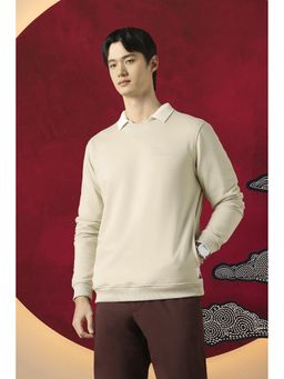 Peter England - Men Beige Solid Crew Neck Sweatshirt