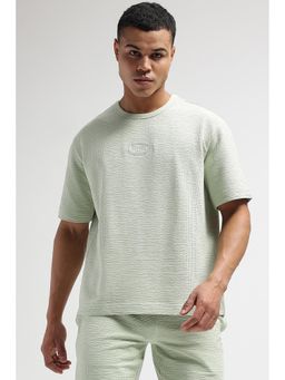 Reebok - Men Green Textured T-Shirt