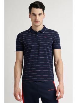 Reebok - Men Navy Blue Striped Polo T-Shirt