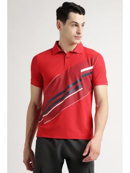 Reebok - Men Red Striped Polo T-Shirt
