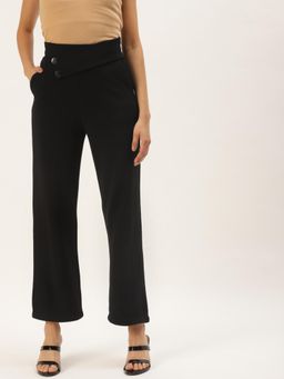 ZASTRAA - Women Black Solid High-Rise Parallel Trousers